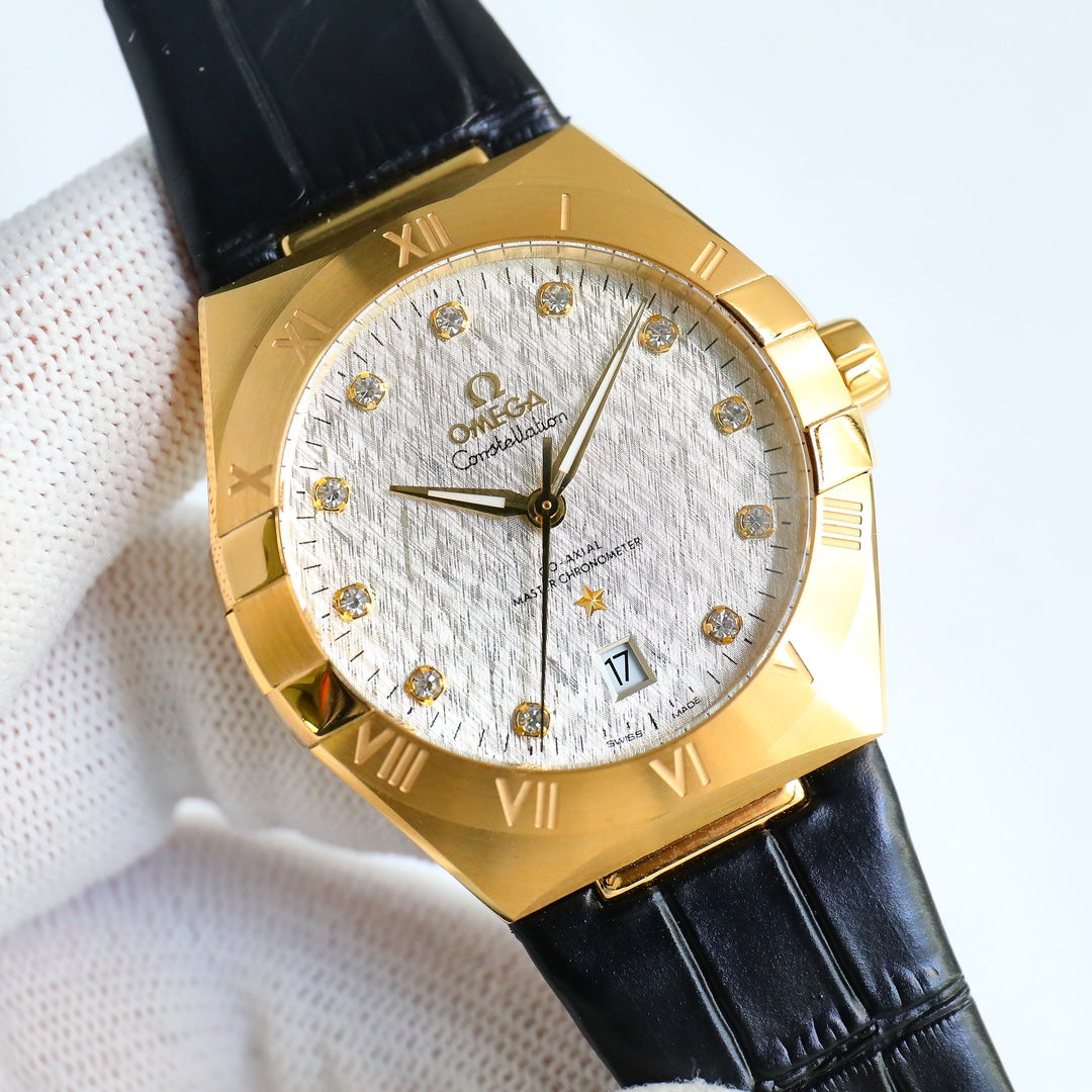 Omega Constellation Series Leather Strap Watch