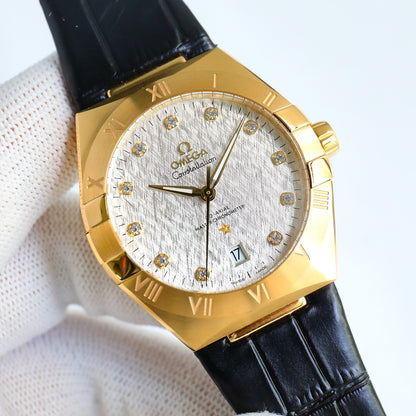 Omega Constellation Series Leather Strap Watch
