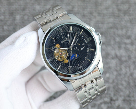 Omega Nine Wheel Fully Automatic Sun Moon Star Metal Strap Watch