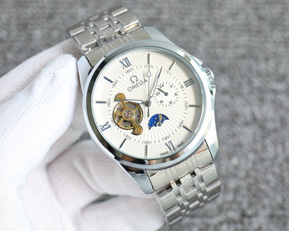 Omega Nine Wheel Fully Automatic Sun Moon Star Metal Strap Watch