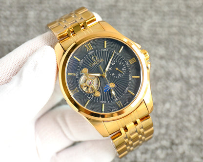 Omega Nine Wheel Fully Automatic Sun Moon Star Metal Strap Watch