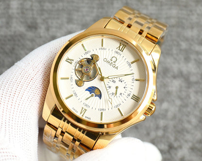 Omega Nine Wheel Fully Automatic Sun Moon Star Metal Strap Watch