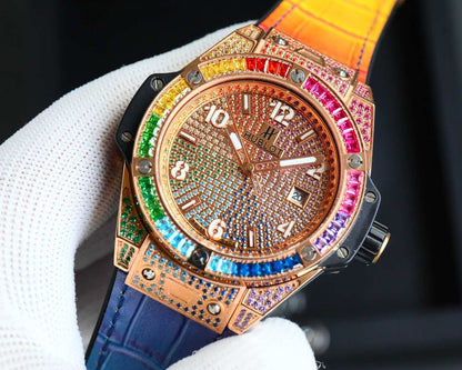 Hublot Stainless Steel Rainbow Diamond Watch