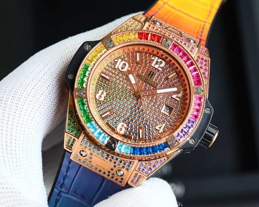 Hublot Stainless Steel Rainbow Diamond Watch