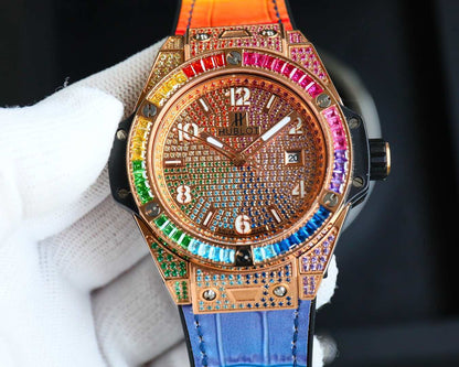 Hublot Stainless Steel Rainbow Diamond Watch