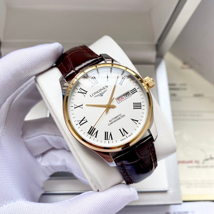Longines fully automatic Nishitetsu leather strap men's watch
