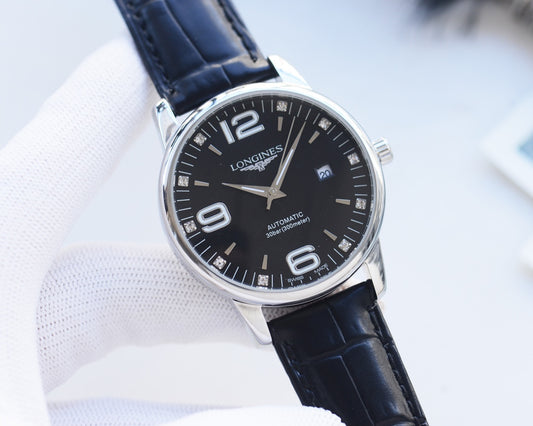 Longines leather strap calendar dial watch